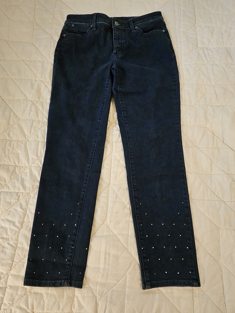 Talbots Slim Ankle Jeans with Rhinestone Detailed Legs Size 6
